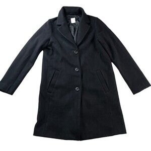 GAP BLACK LONG TOP COAT WOMEN S WOOL BLEND BUTTON FRONT CLASSIC WINTER